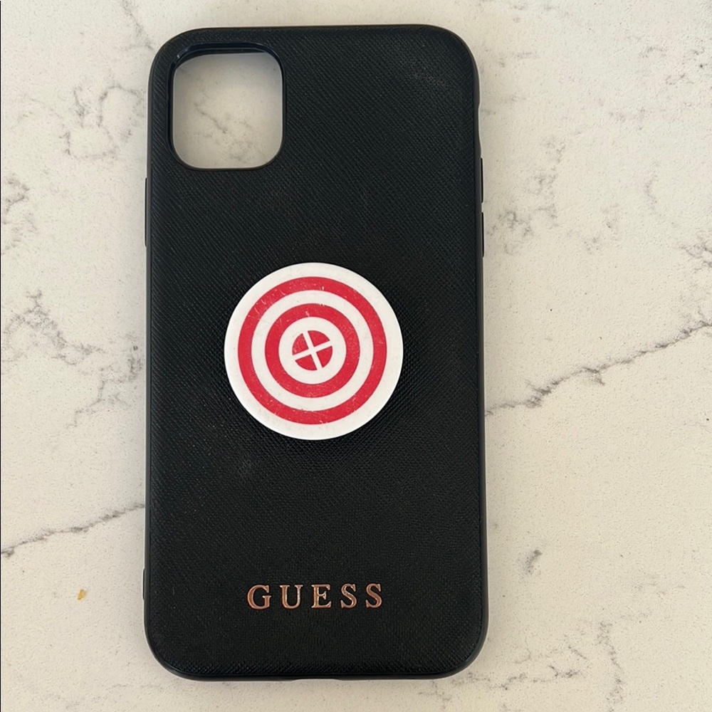 GUESS Black and Red Phone Case with Target Design
